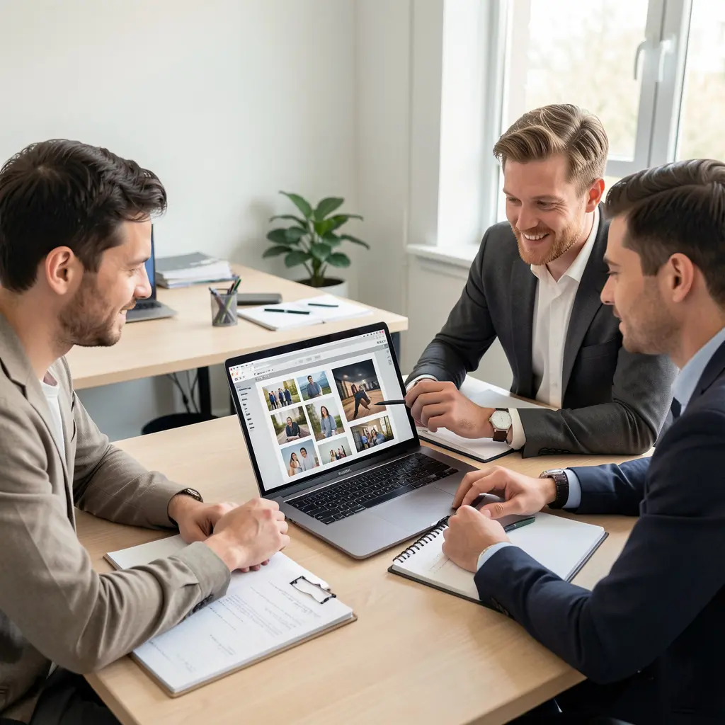 Professional team working on digital photo album project